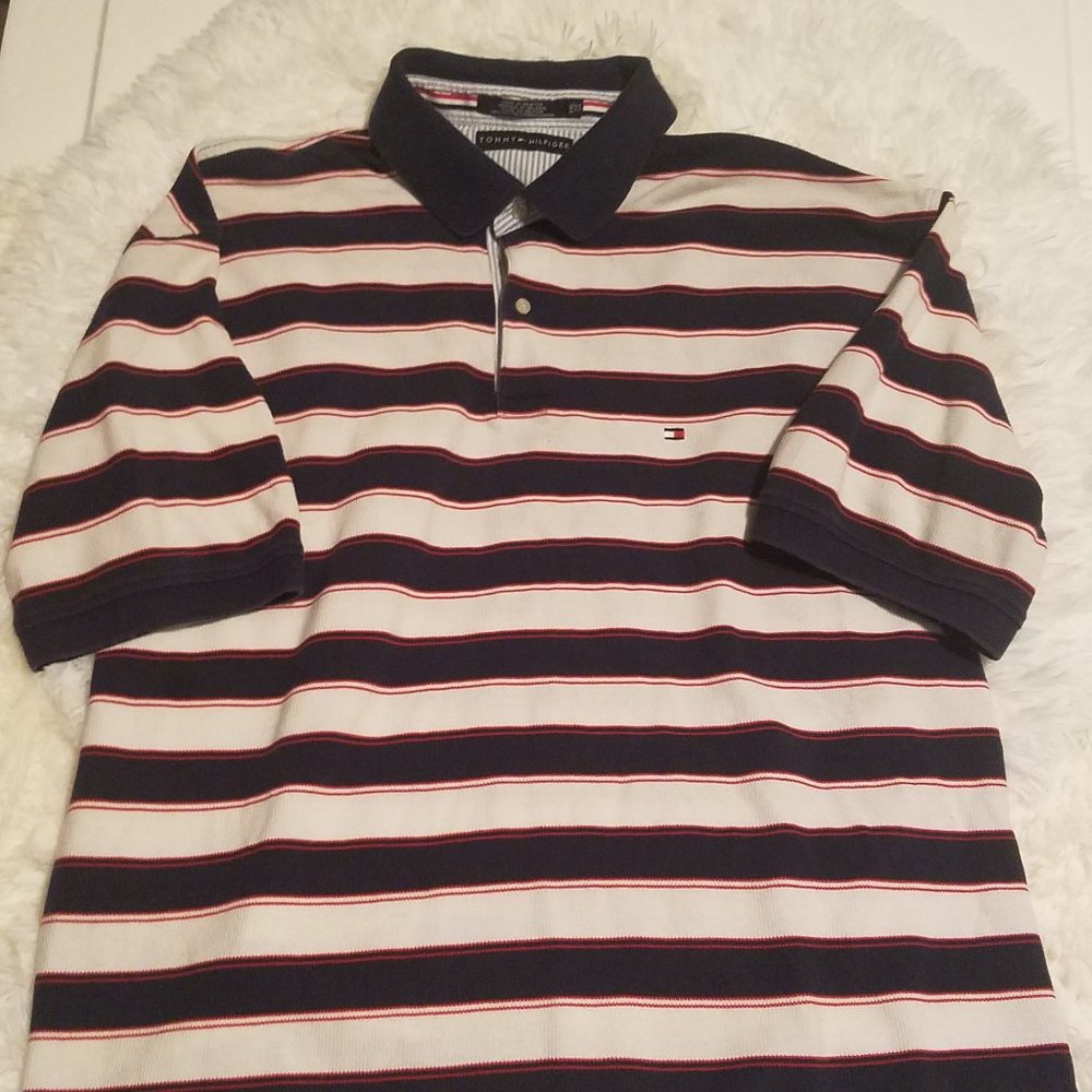 Men's Big and Tall Red, White and Blue Tommy Hilfiger Polo. Size 2XL.